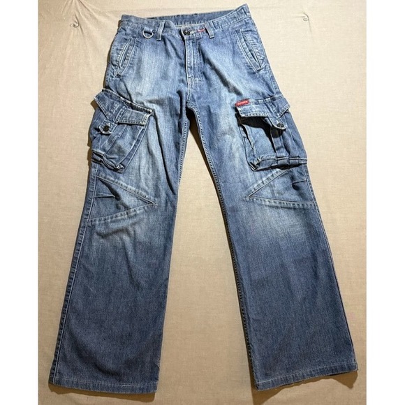 Guess Cargo Jeans Jeans Mens 30 Blue Denim Straight Pocket Men 30X29 Y2K.